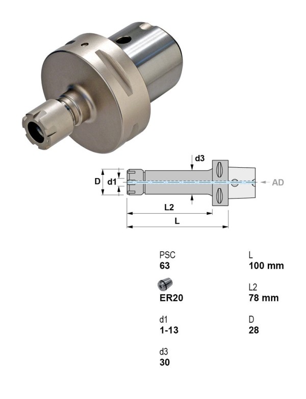 Picture of Canela Tool 18.455.063.20/100 C6 Collet Chuck ER20